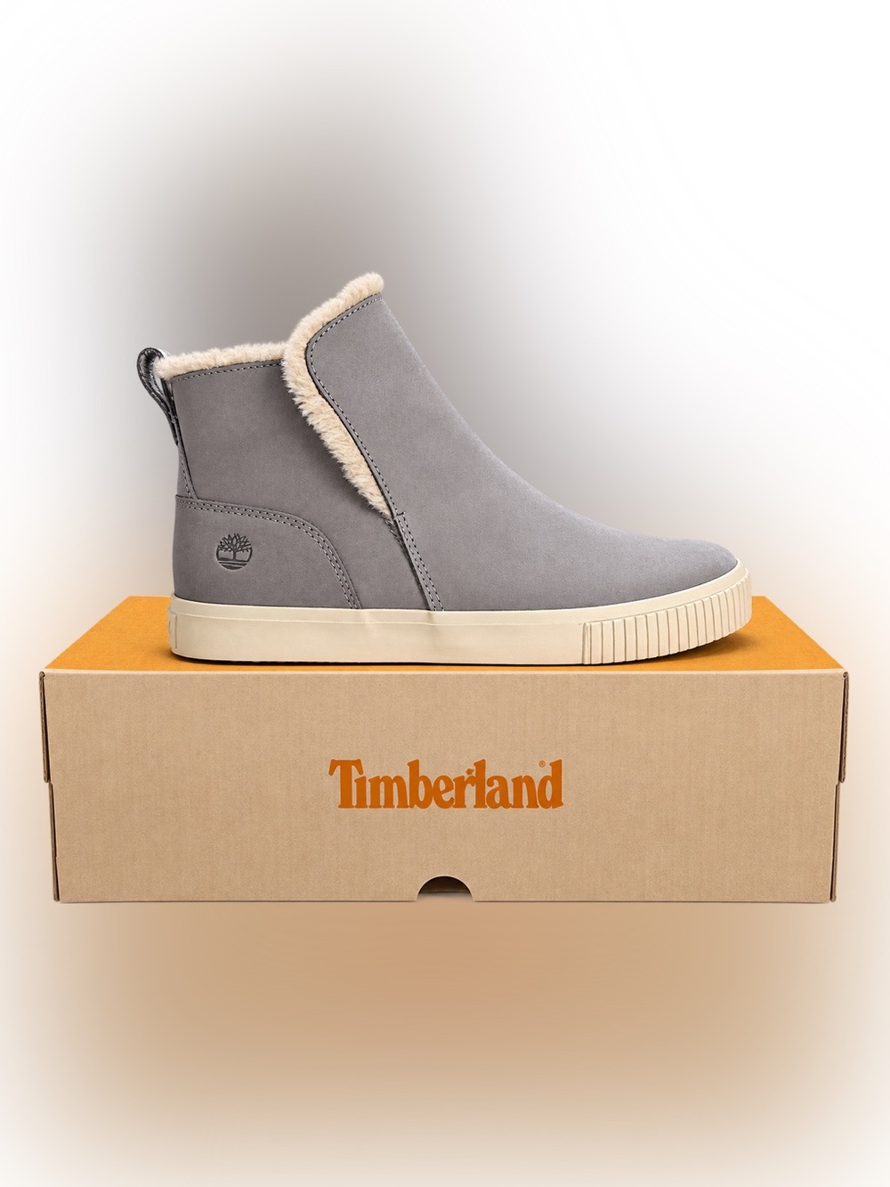 Timberland Grey Suede Ankle Boot with Cream Fleece Trim